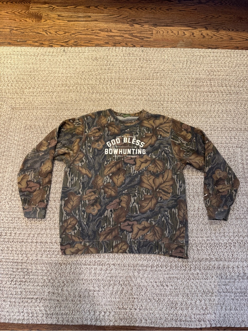Mossy Oak Brown and Green Camo "God Bless Bowhunting" Crewneck